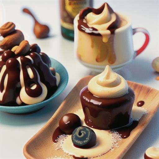 Chocolate hazelnut pudding with boozy custard