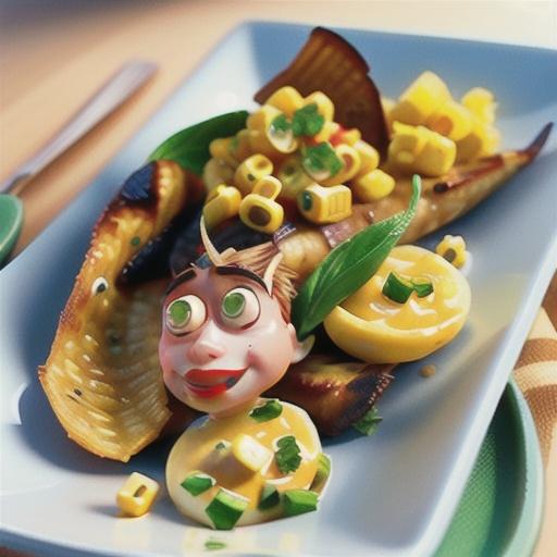 Pan-fried fish with corn and garlic puree