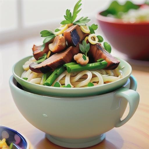 Vietnamese rice noodles with pork and herbs