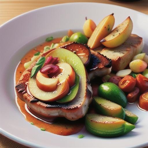 Pork chops with pear and red onion chutney