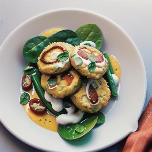 Salmon cakes with chilli remoulade and spinach