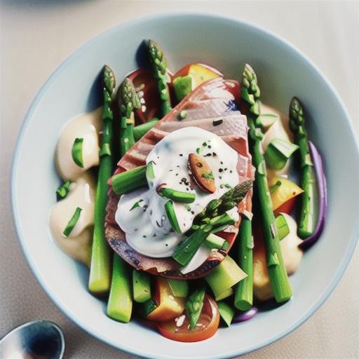 Tuna and asparagus with a creamy dressing