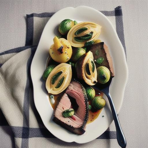 Porterhouse steaks with butter-braised brussels sprouts
