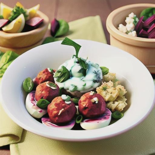 Lamb and feta kofta with beetroot tzatziki