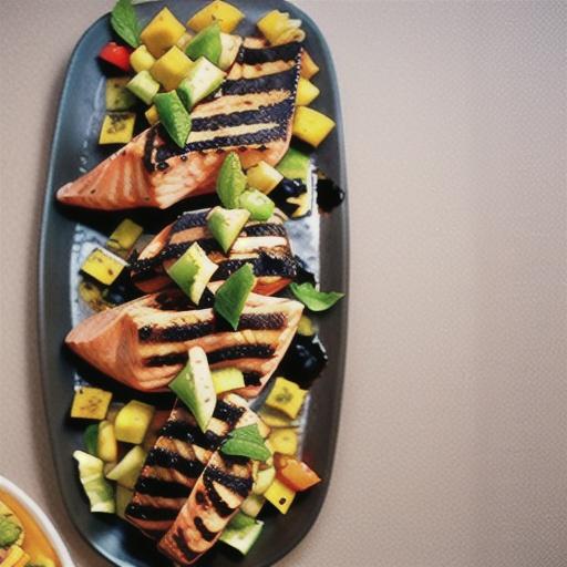 Chimichurri salmon with charred mango salsa