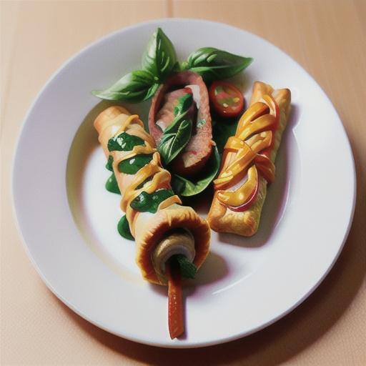 Filo sausage roll with tomato & basil salad