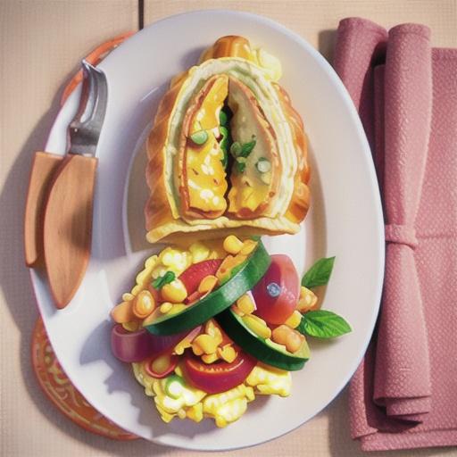 Scrambled egg, ham and relish croissants