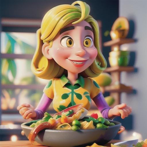 Fettuccine with prawns, mango and snow peas