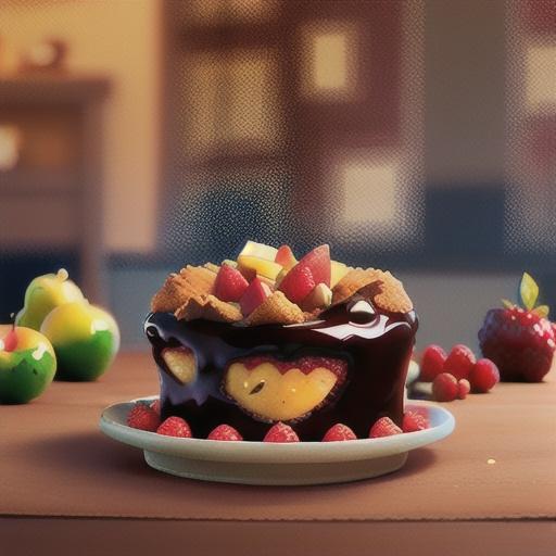 Raspberry, apple and chocolate cobbler