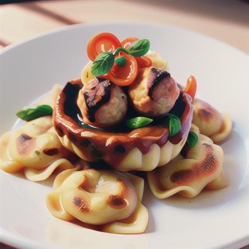 Veal & olive meatballs with potato ravioloni