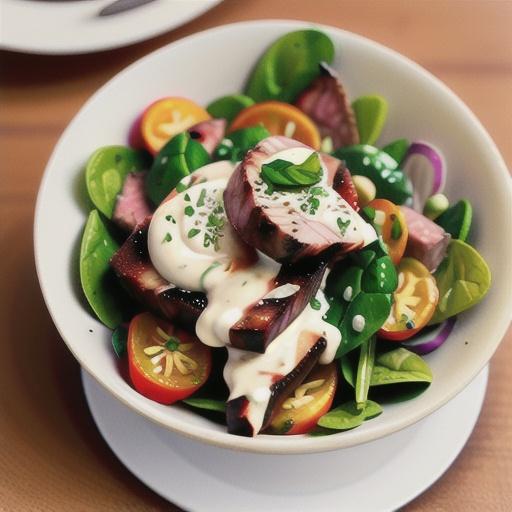 Mustard lamb and spinach salad with aioli