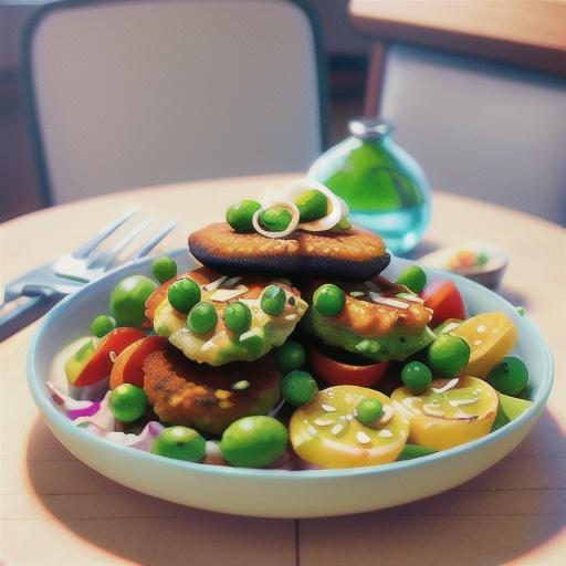 Quinoa fritters with salmon and pea salad