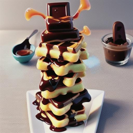 Chocolate waffles with vanilla caramel sauce