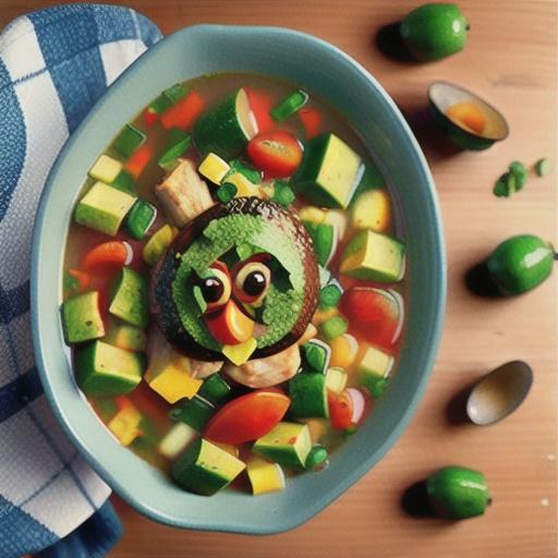 Mexican chicken soup with avocado salsa