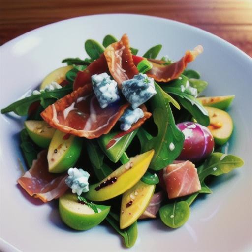 Arugula Salad with Prosciutto, Blue Cheese, and Pear