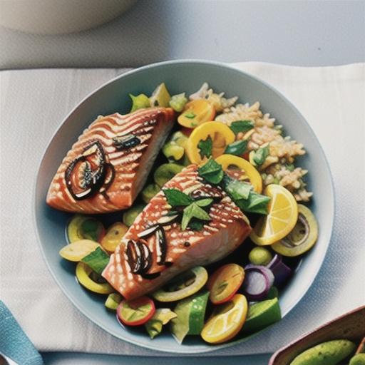 Baked salmon and freekeh salad with labne