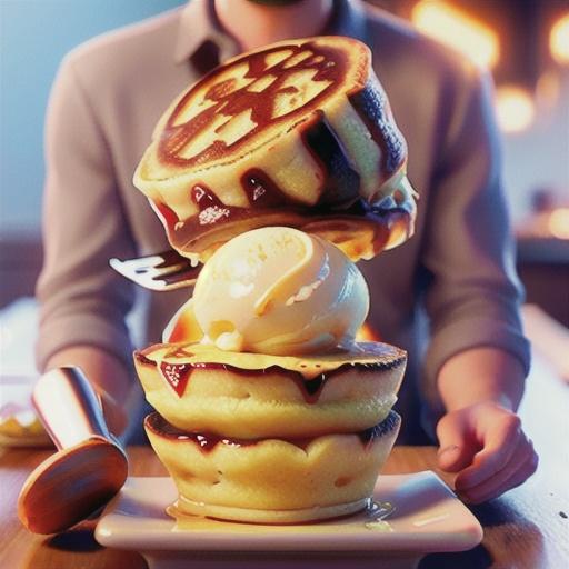 Pikelets with lemon syrup and vanilla ice-cream