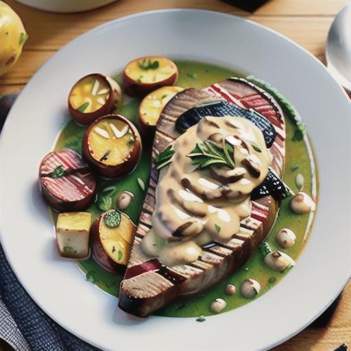Sirloin steak with creamy tarragon sauce and crisp potatoes