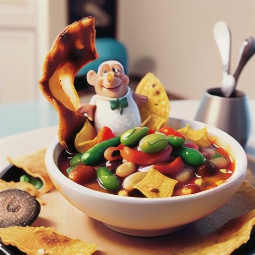Four-bean chilli with tortilla crisps