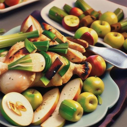 Roast Chicken with Apples, Leeks, and Rosemary