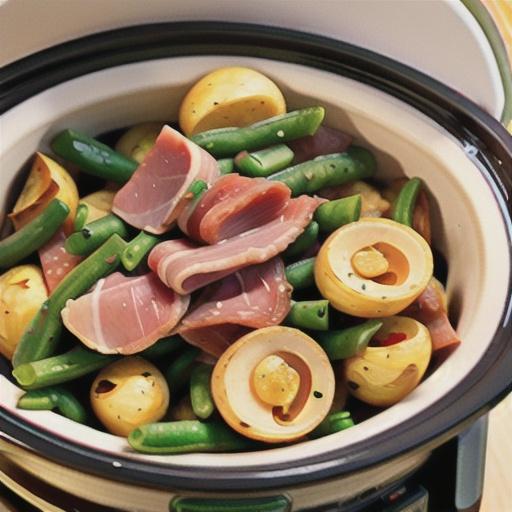Slow Cooker Green Beans, Ham and Potatoes