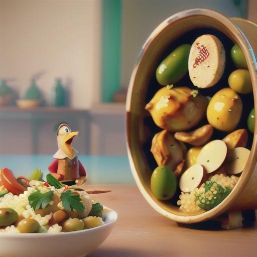 Moroccan chicken and green olive and almond tagine with lemony pearl couscous