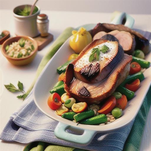 Roast pork with winter vegetables and barley