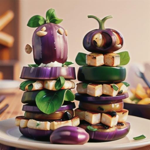 Eggplant and haloumi stacks with chickpeas