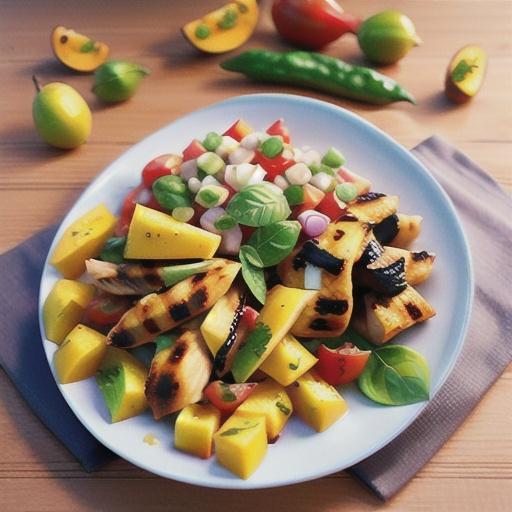 Chicken with chorizo, mango and piquillo salsa