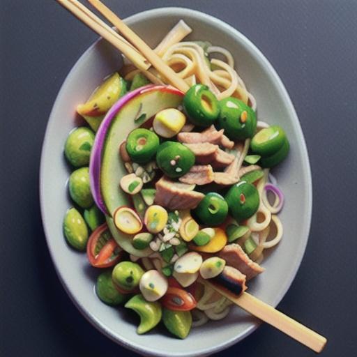 Crunchy noodle salad with wasabi pork