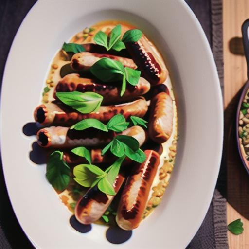Pork sausages with cider lentils