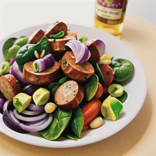 Chipolata, spinach and red onion salad