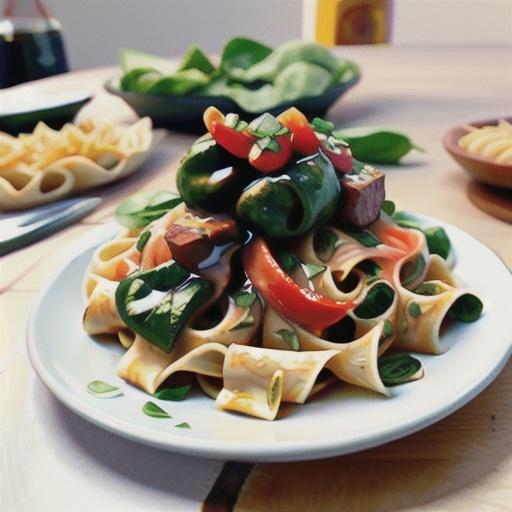 Spinach & beef pappardelle with balsamic glaze