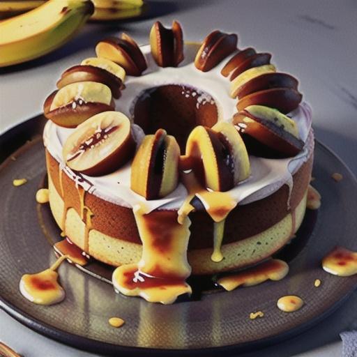 Banana cake with orange maple sauce