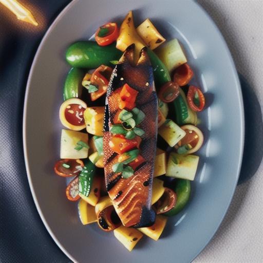 Smoky salmon with roast capsicum and chorizo