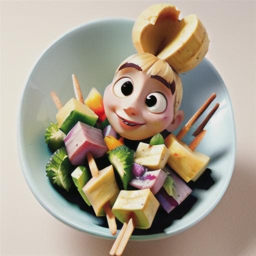 Coconut skewers with wombok salad