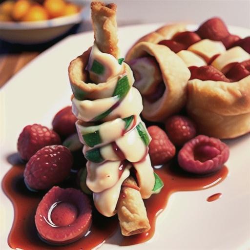 Quick and Easy Peach Pie Egg Rolls with Raspberry Sauce