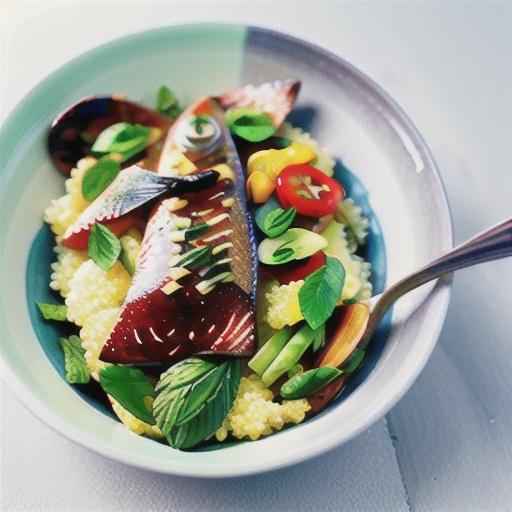 Ocean trout with spring onion and mint couscous