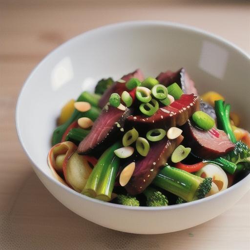 Peppered beef, almond and broccolini stir-fry
