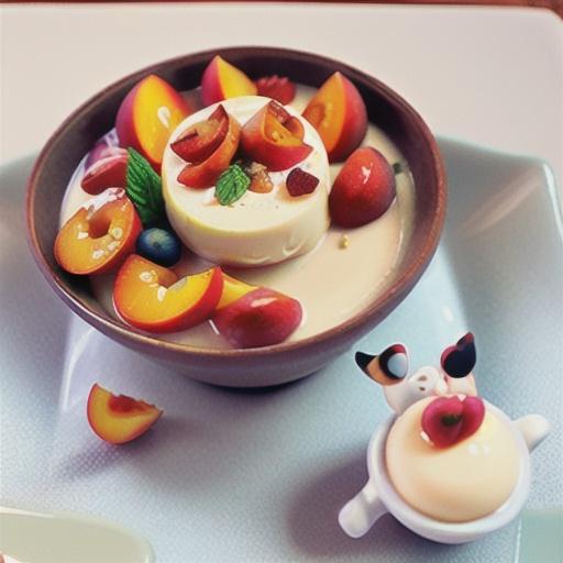 Low-fat buttermilk panna cotta with peaches