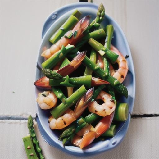 Snow pea, asparagus and prawn stir-fry