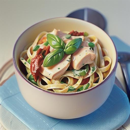 Low-fat creamy chicken & semi-dried tomato linguine
