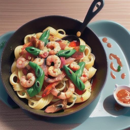 Caserecce with prawns, pancetta and arrabbiata sauce