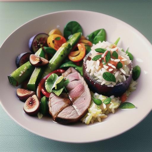 Lamb steak with fig and carrot rice salad