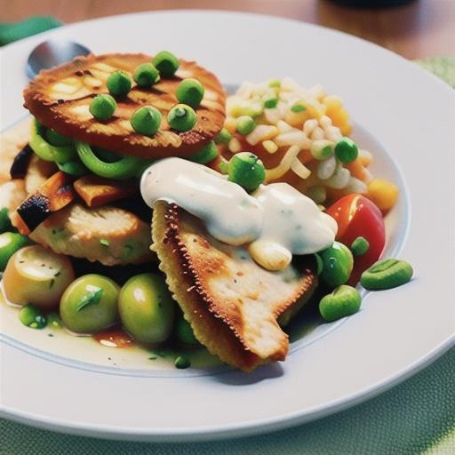 Chicken schnitzel with pea mash