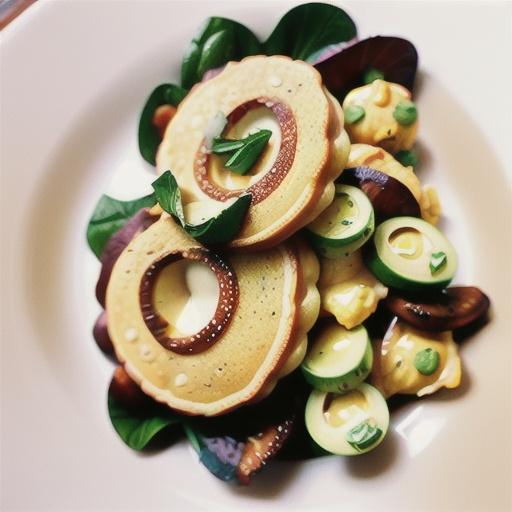 Mustard dill pikelets with smoked trout and avocado salad