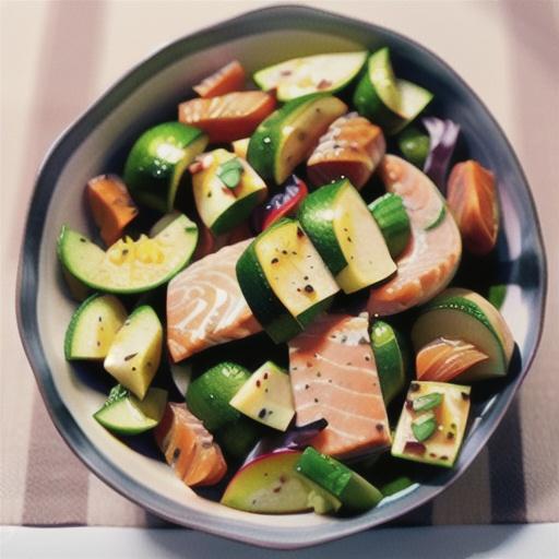 Salmon and red oak leaf salad