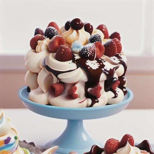 Chocolate Pavlova with Whipped Cream and Raspberries