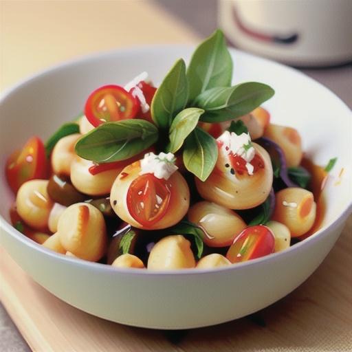 Ricotta & rocket gnocchi with warm tomato olive sauce