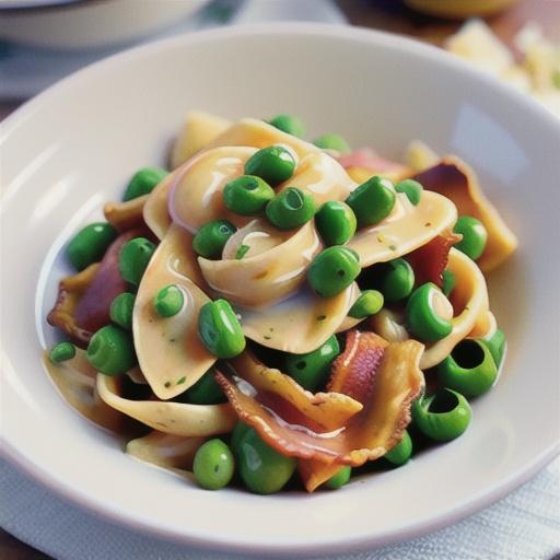 Creamy bacon, pea and parmesan fettucine